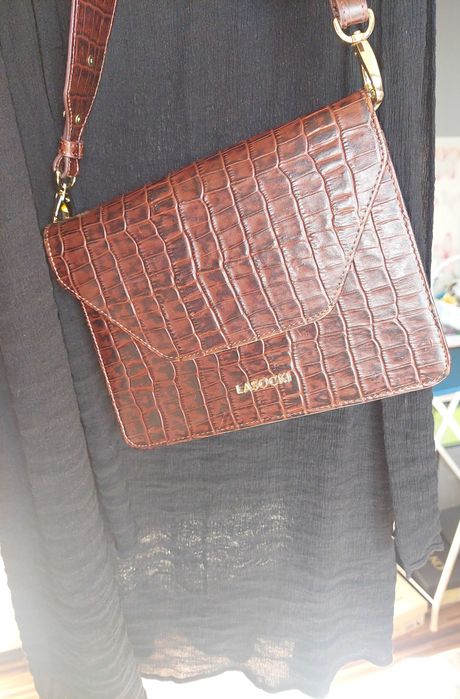 Torebka listonoszka lasocki czekoladowa skóra naturalna