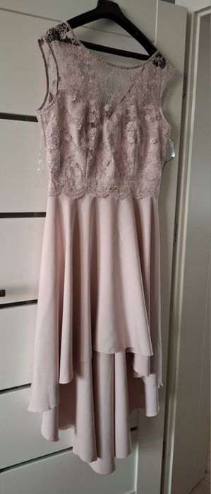 NOWA elegancka sukienka idealna na wesele, chrzciny pudrowy róż XXL 44