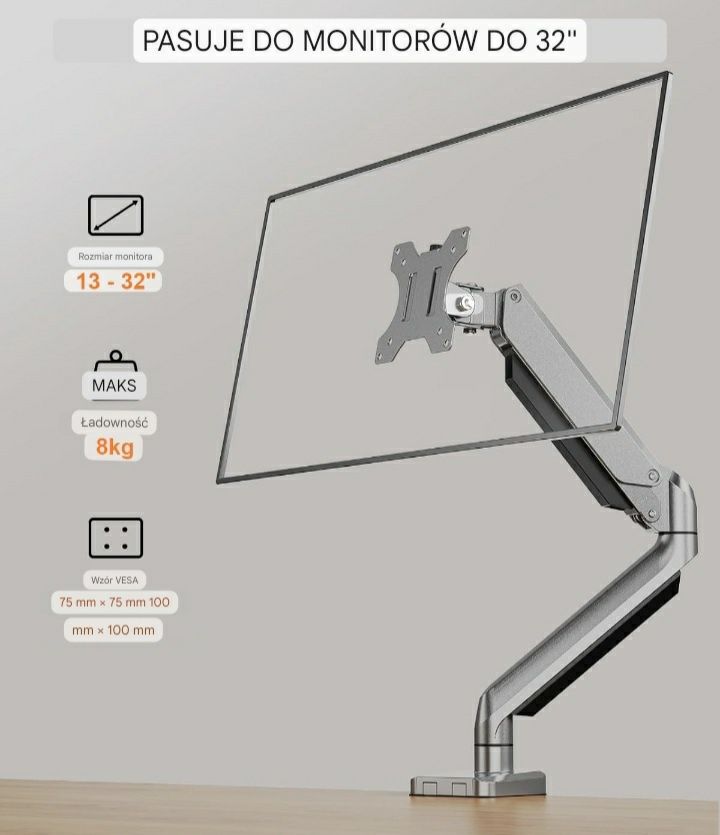 Uchwyt do monitora 13-32" max 8 kg ErGear aluminiowy