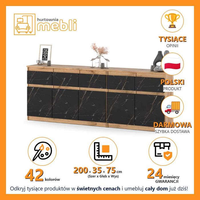 Komoda Duża Nowoczesna Do Salonu Best Oleksa 200cm Szafka 5 Szuflad
