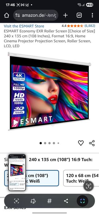 Projector Valerion Vision Master Pro2 + Tela de projeção 108'' + Óculo