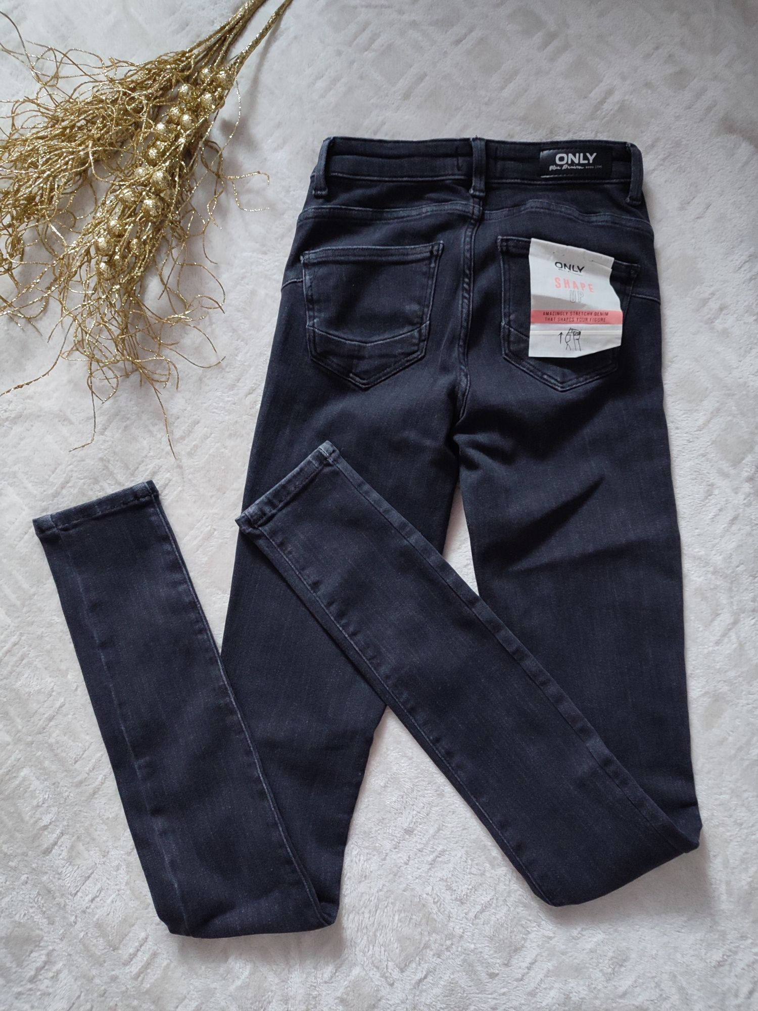 Ciemnoszare jeansy wysoki stan push up Only XS