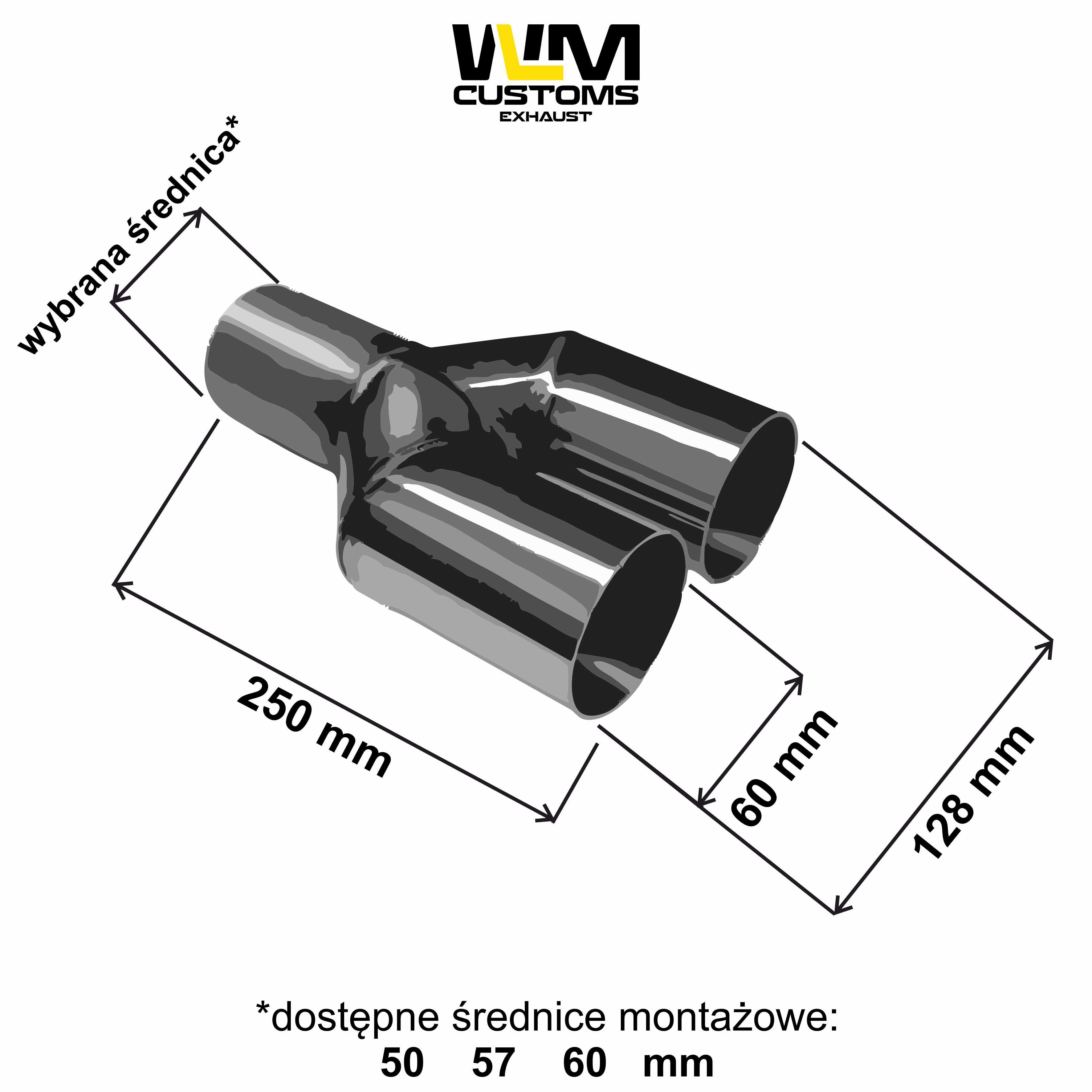 Podwójna końcówka wydechu WLM Customs Czarna Y-PIPE 2x60mm