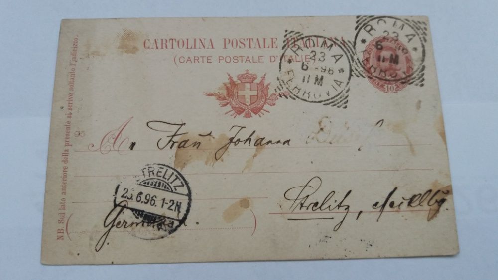 m, Karta pocztowa Roma 1896 Włochy znaczek starocie antyk używane