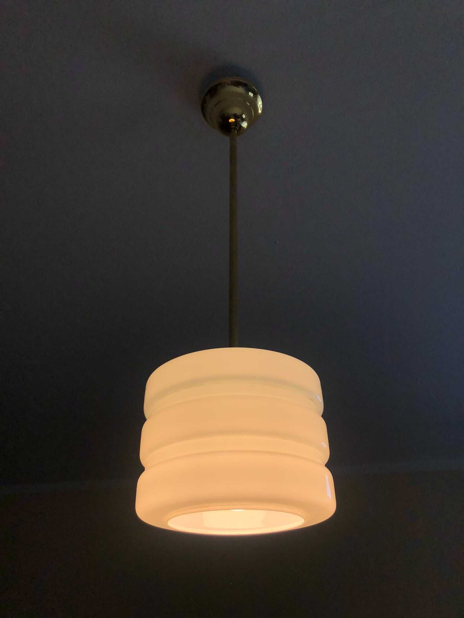 Stara lampa mosiężny żyrandol szklany klosz