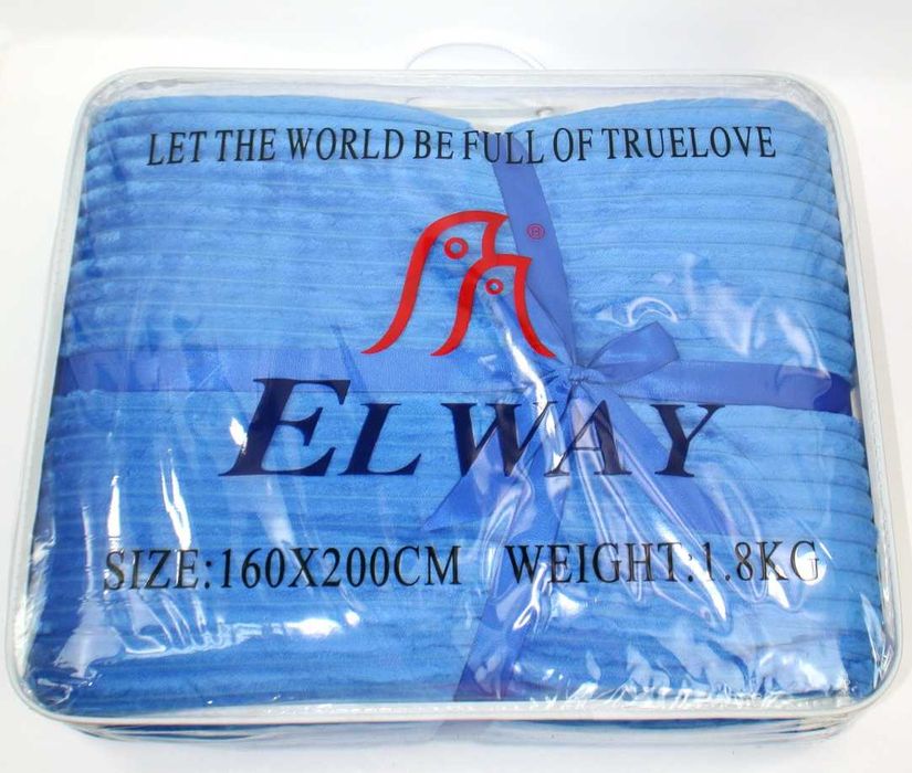 Gruby ciepły koc Elway 160x200 miękki błękitny welur pled 1,8kg w etui