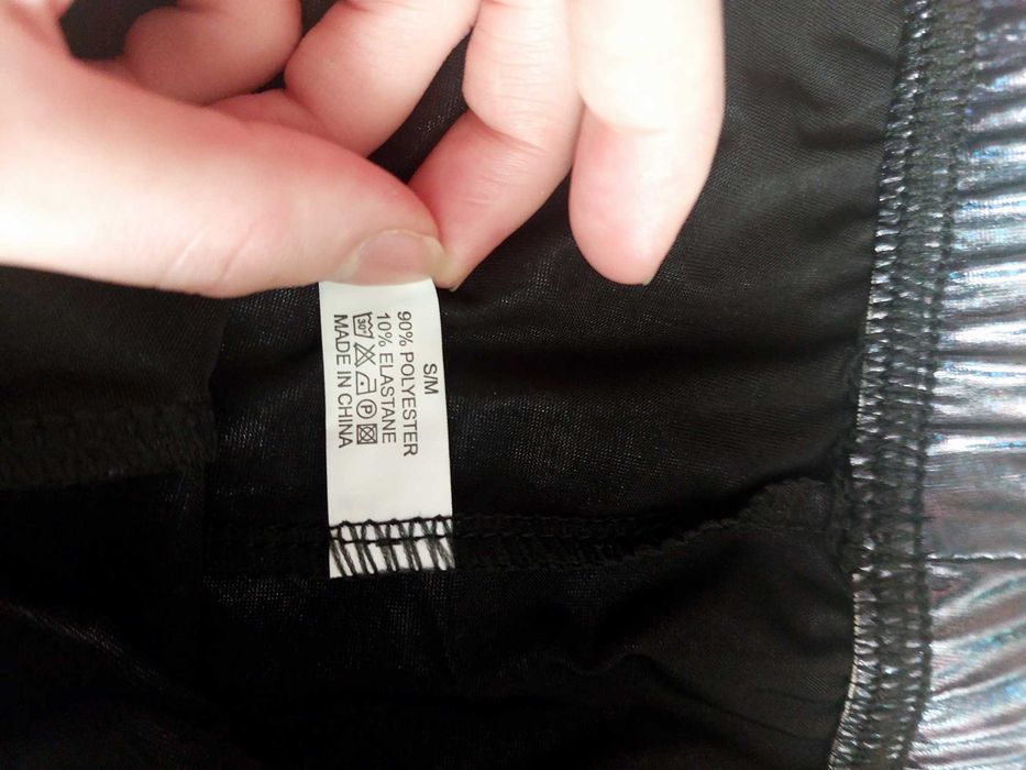 Legginsy disco blyszczace legi spodnie na gumce niebieski brokat s m l