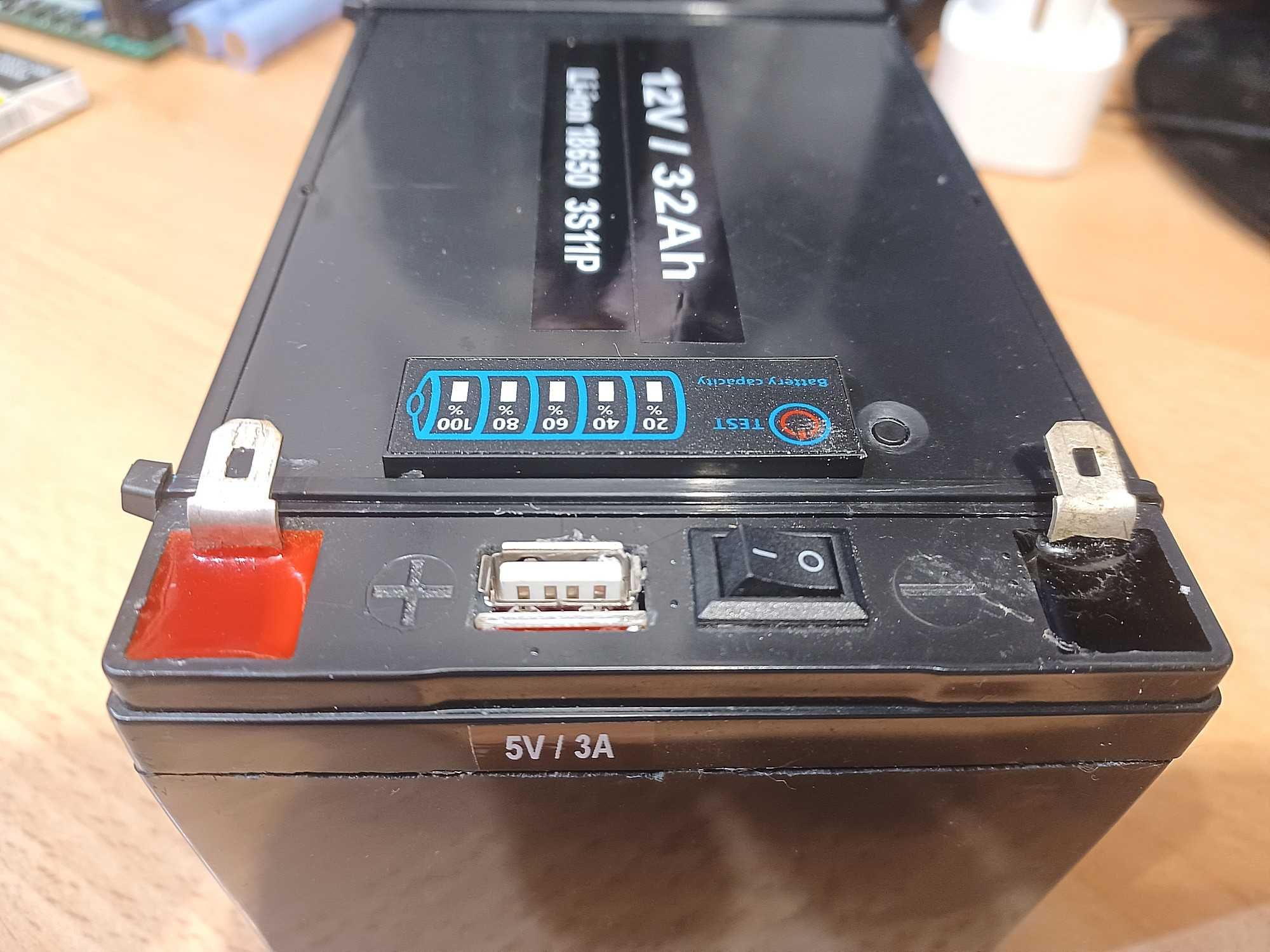 Akumulator 12V 32Ah 350Wh 18650 Li-ion 3s11p USB 3,2A + wskaźnik naład