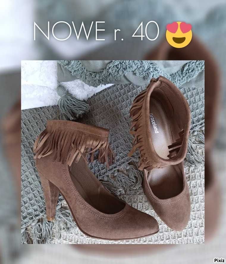 Deichmann Nowe! Buty na obcasie z frędzlami 40