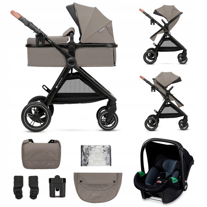 kinderkraft esme wózek wielofunkcyjny 3w1 z fotelikiem mink pro beige