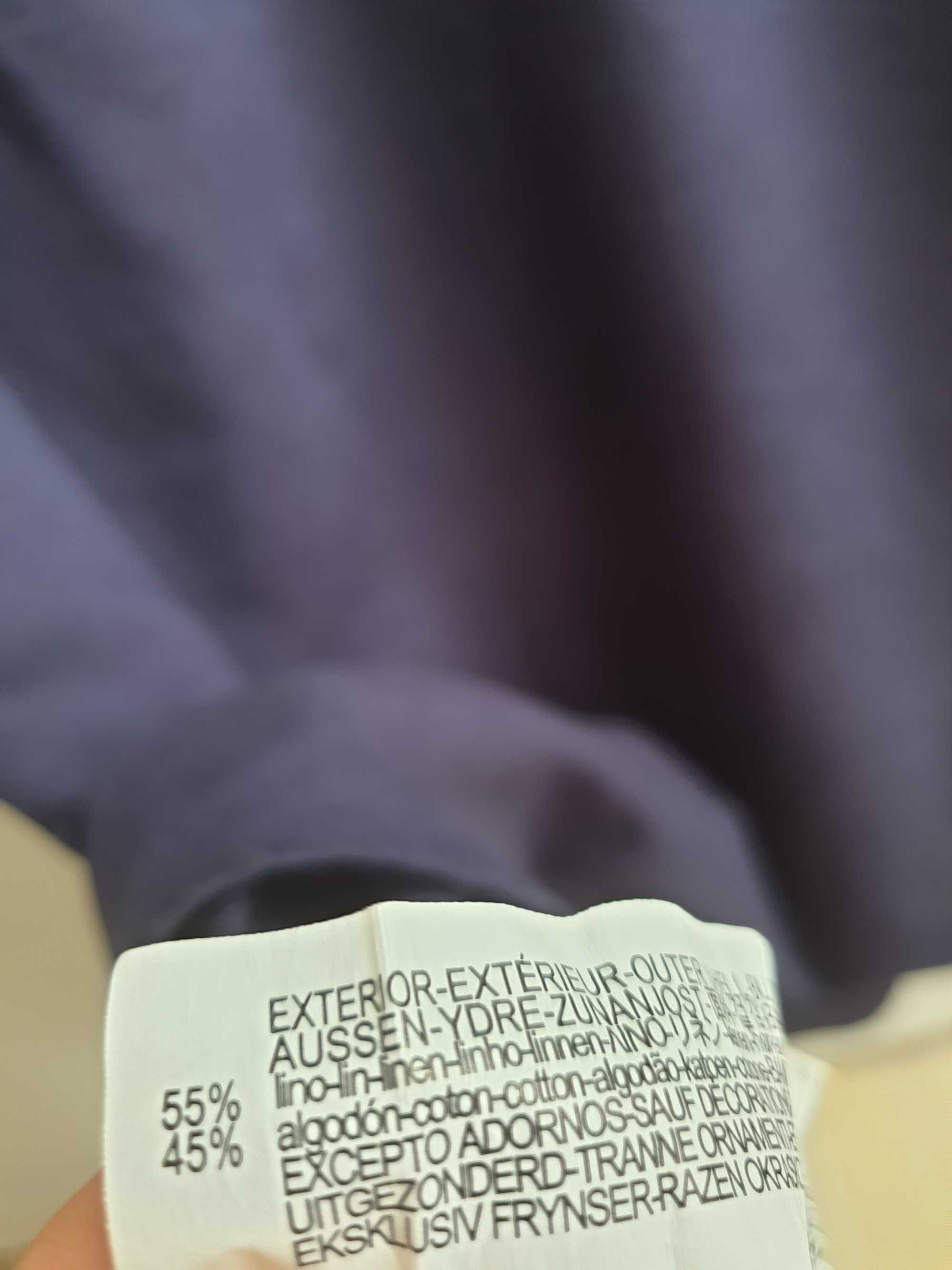 Granatowa lniana koszula Zara z krótkim rękawem M L