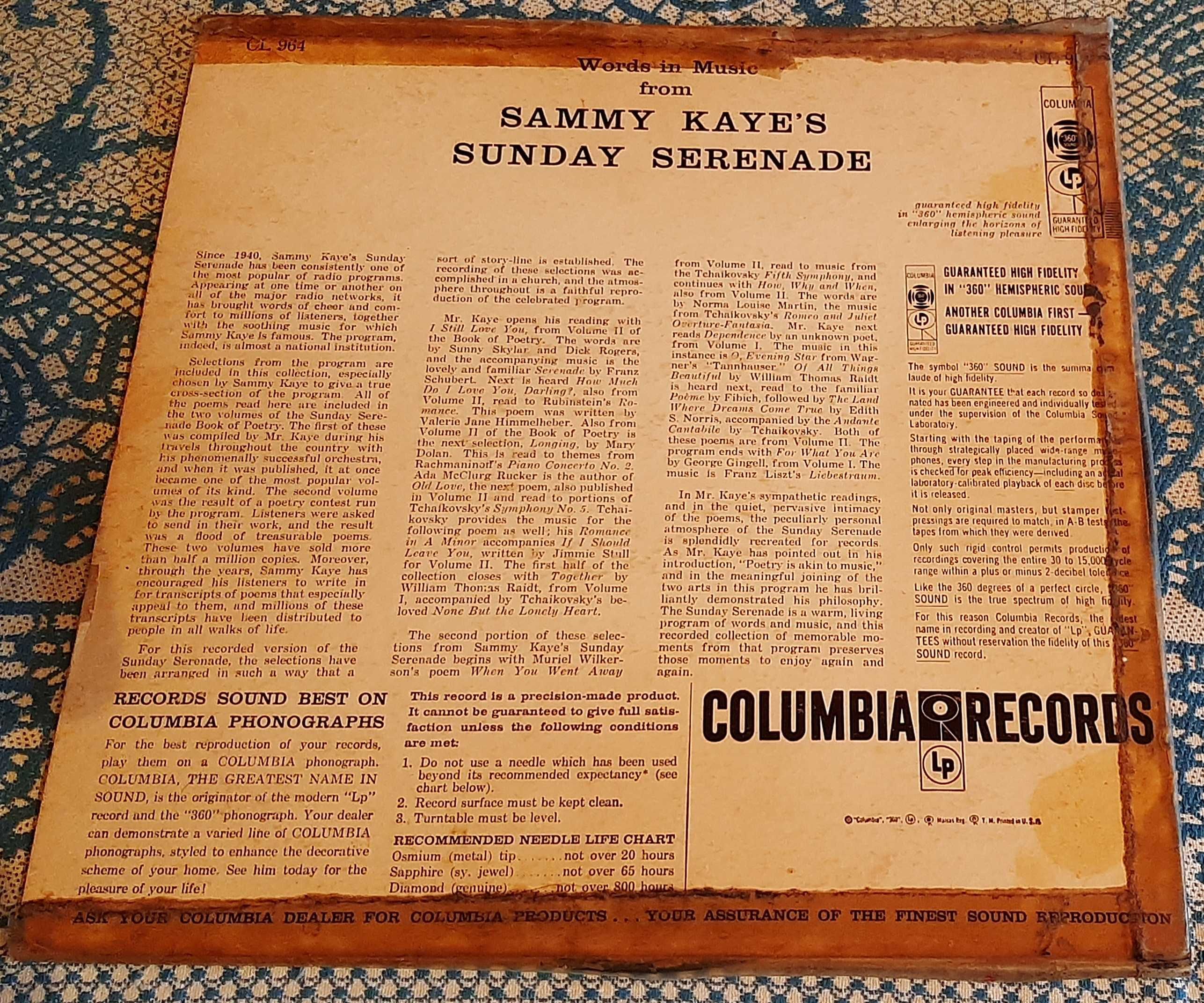 Words in Music from Sammy Kaye's Sunday Serenade. Printed in USA.