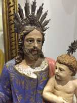 São José com Menino séc XVIII  60cm olhos vidro Pratas