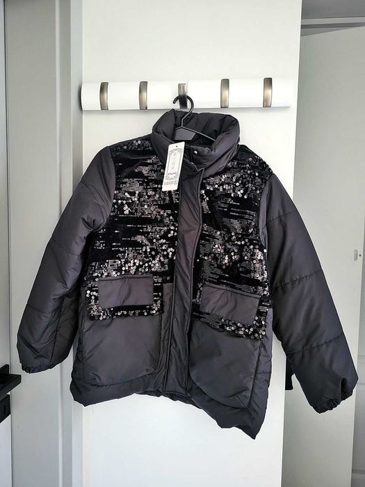 Nowa czarna kurtka damska cekinowa welur glamour jesień zima M L