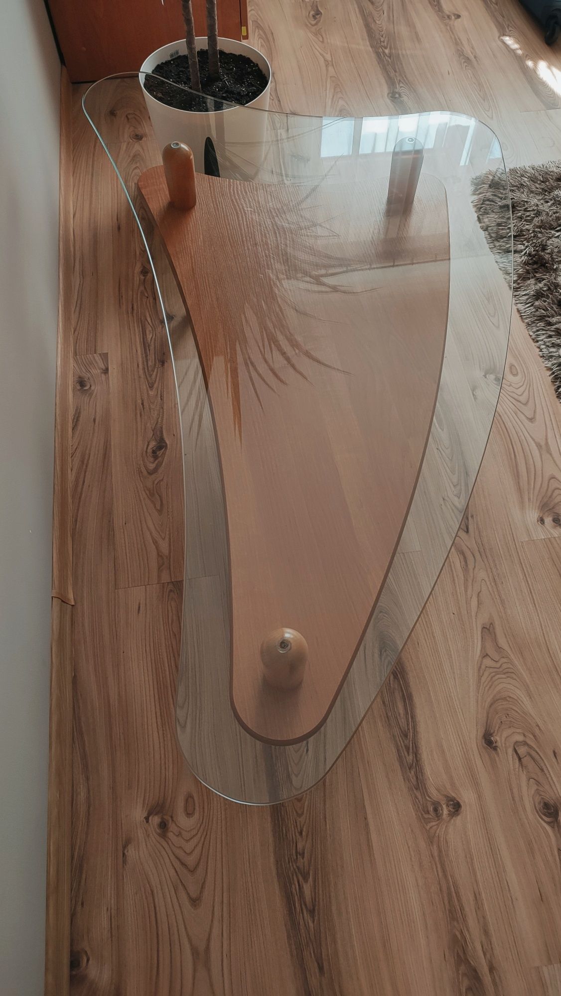 Drewniana ława/stolik ze szklanym blatem stan idealny
