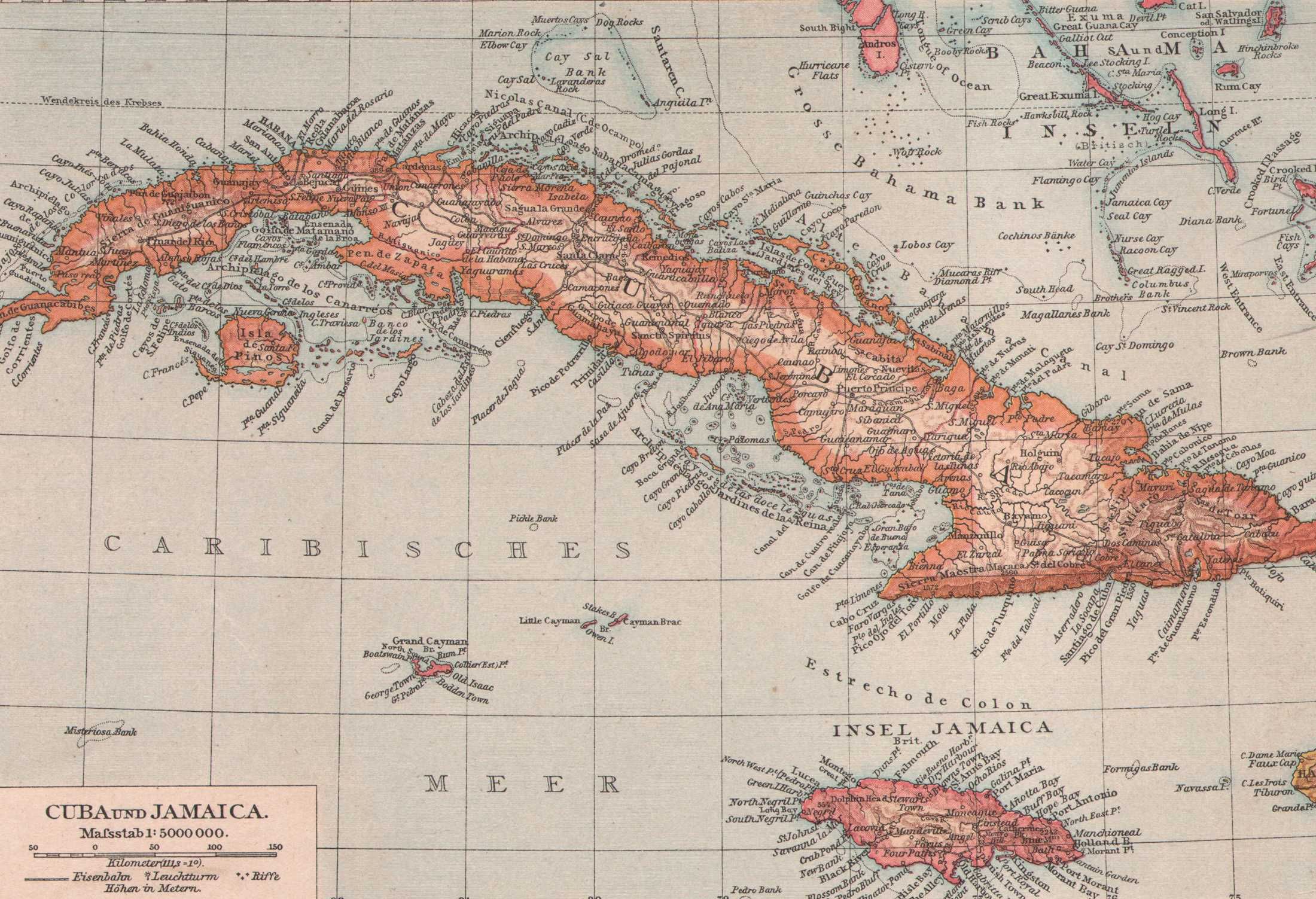 Kuba Jamajka Haiti Portoryko Antyle stara mapa 1893 rok autentyk