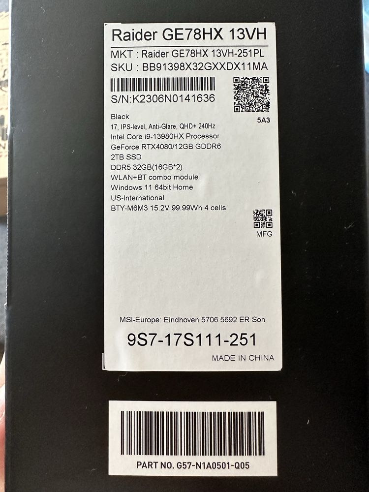 Sprzedam laptopa MSI z RTX 4080 / i9-13980HX