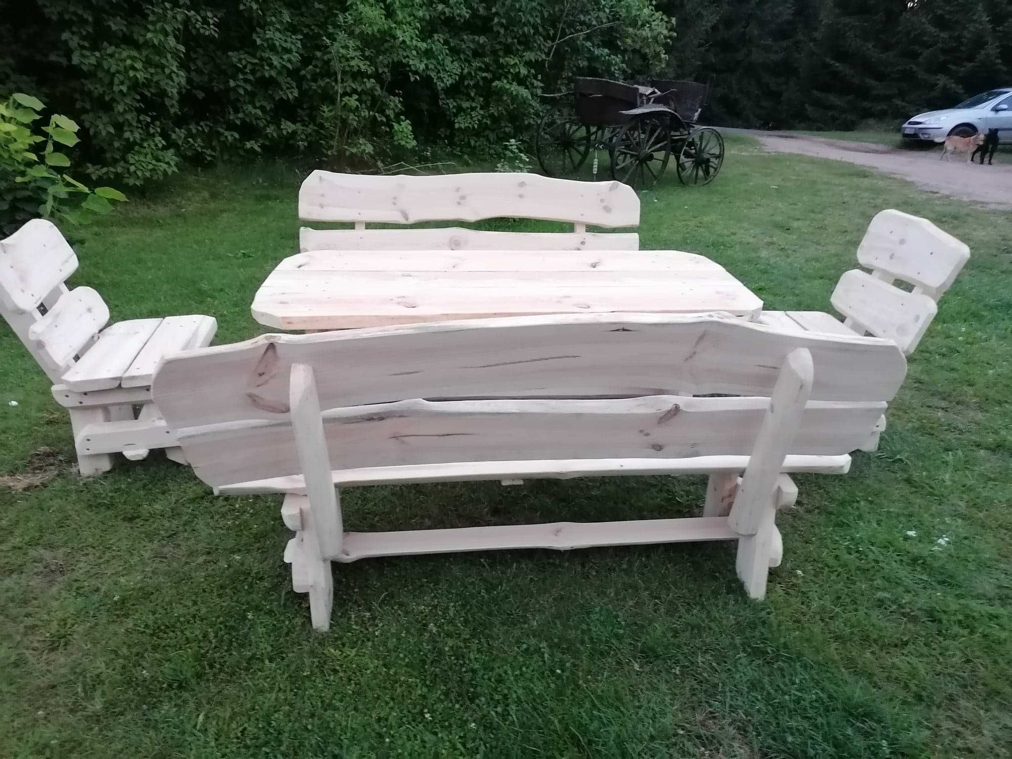 Meble ogrodowe XL biesiadne drewniane ławki stół fotele ogrodowe