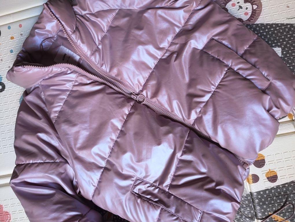 Kurtka puffer zimowa 140cm pikowana fioletowa