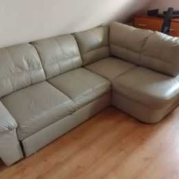 Sofa narożna skórzana z fotelem