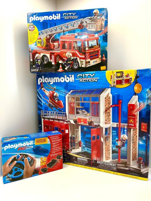 Playmobil 9462 Remiza, 9463 wóz strażacki playmobil 6914 moduł RC
