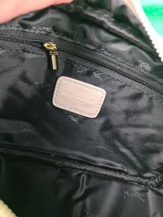 Torebka srednia Torba YSL prazkowana ecru skórzana kuferek Premium