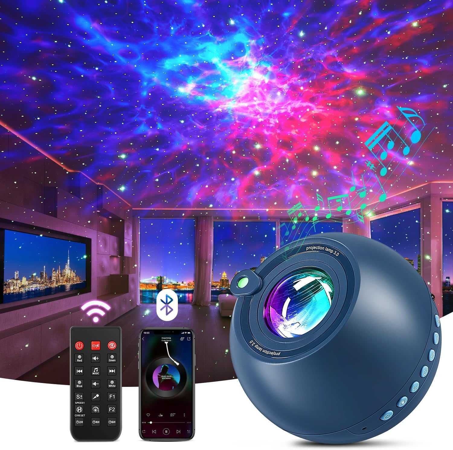 PIKOY Projektor LED gwiaździste niebo Galaxy RGB 3D głośnik bluetooth