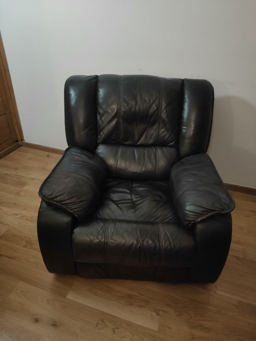 kanapa skórzana, dwa fotele
