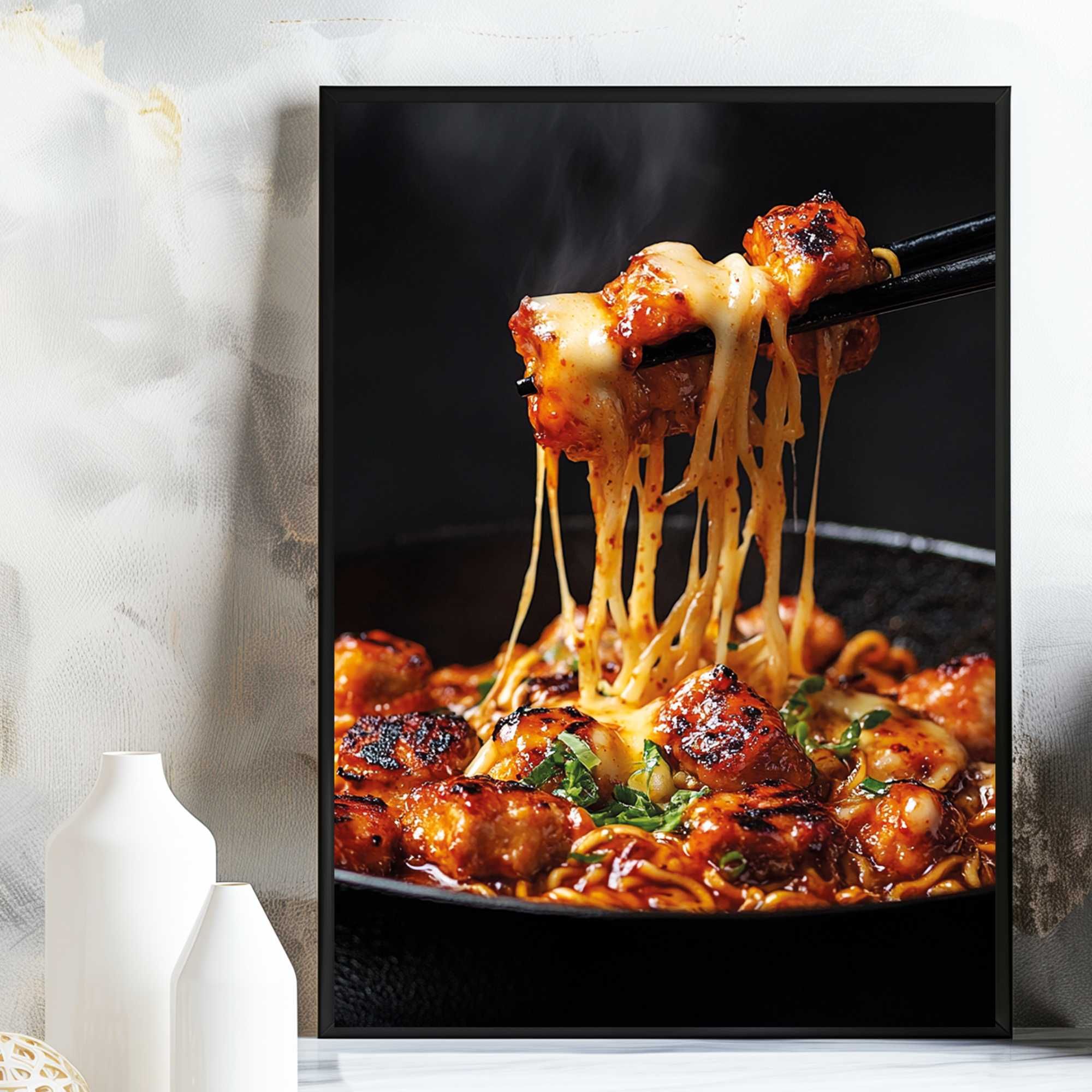 plakat reklamowy smażony kurczak z makaronem do baru i restauracji