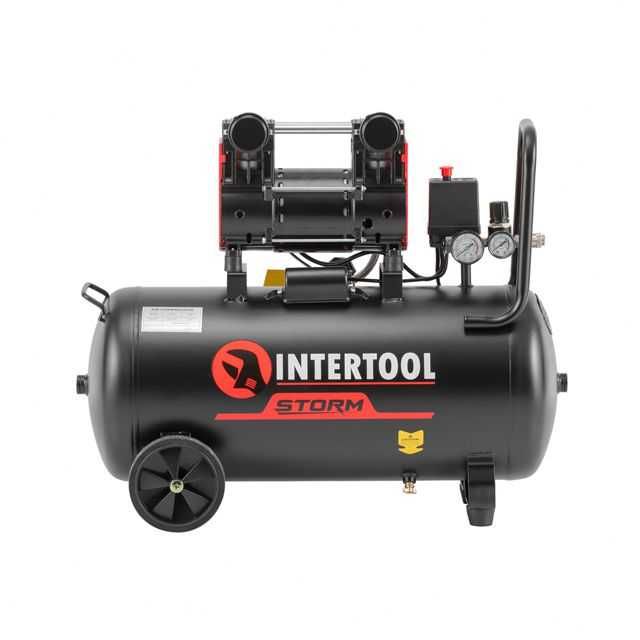 Компресор 50 л, 1.5 кВт, безмасляний, 2 циліндра. INTERTOOL PT-0034.