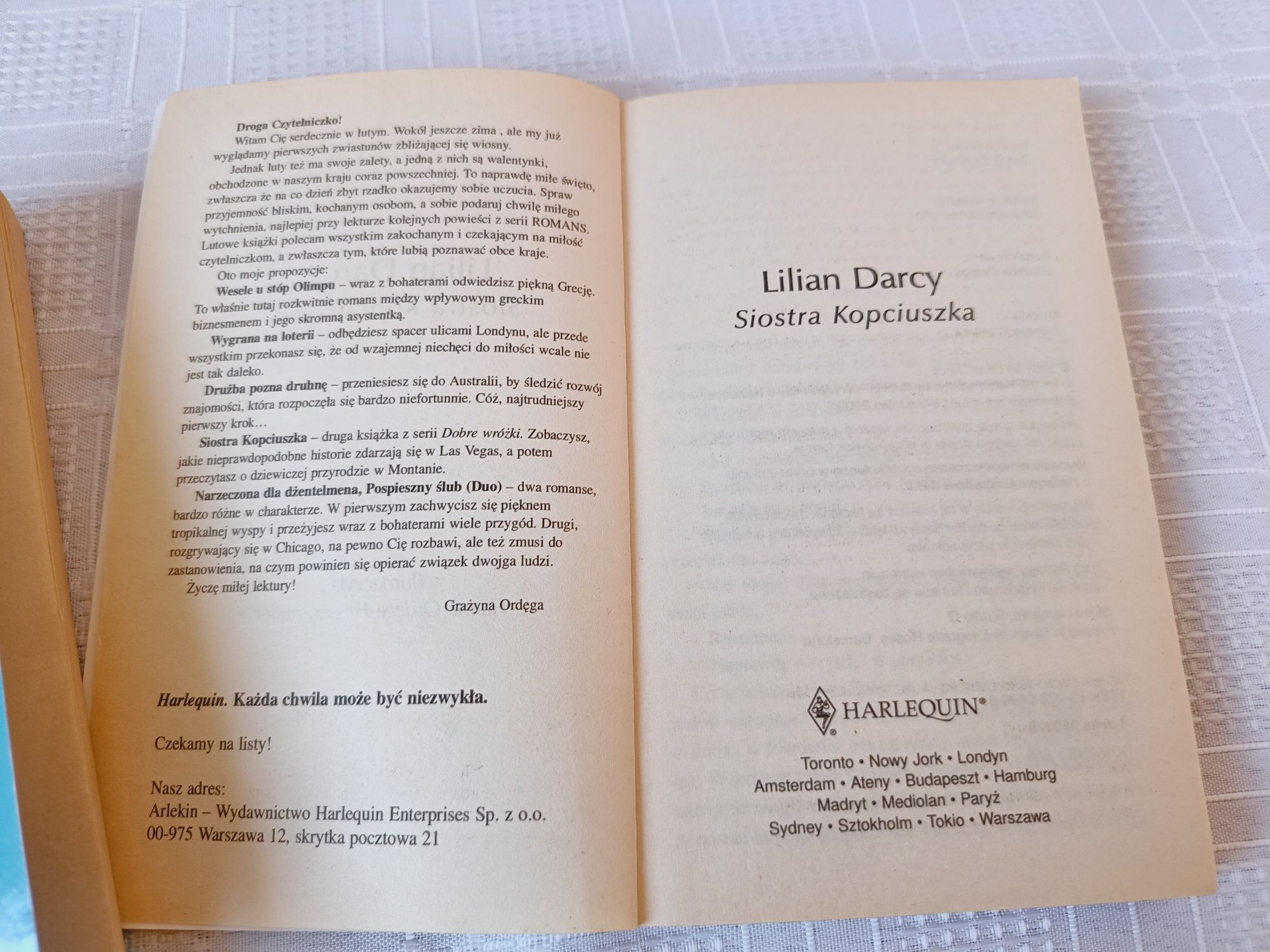 Harlequin " Siostra Kopciuszka" Romans, autor Lilian Darcy
