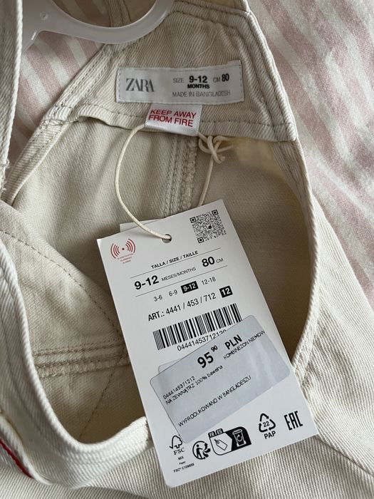 Ogrodniczki beżowe 9-12M, Zara, nowe z metką