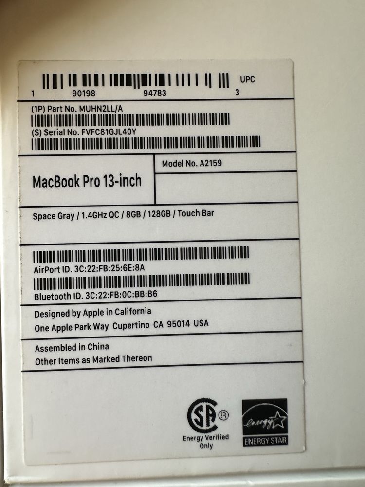 Macbook Pro 13 2019 Space Gray