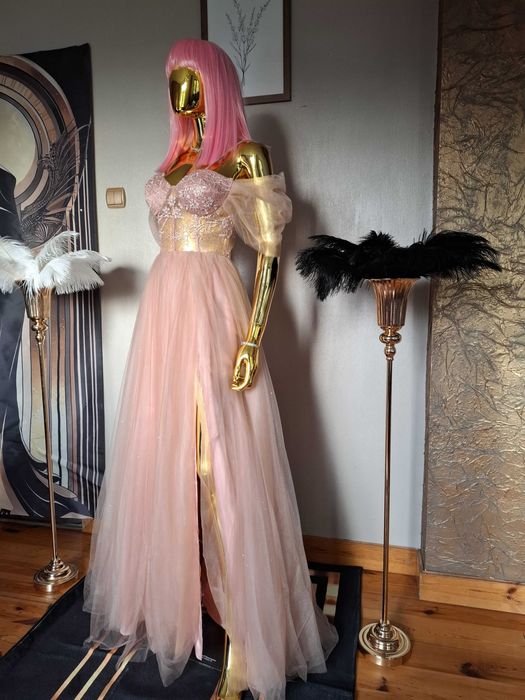 Sukienka na studniówkę bal gorset+tiul Pudrowy różR34 Polski producent