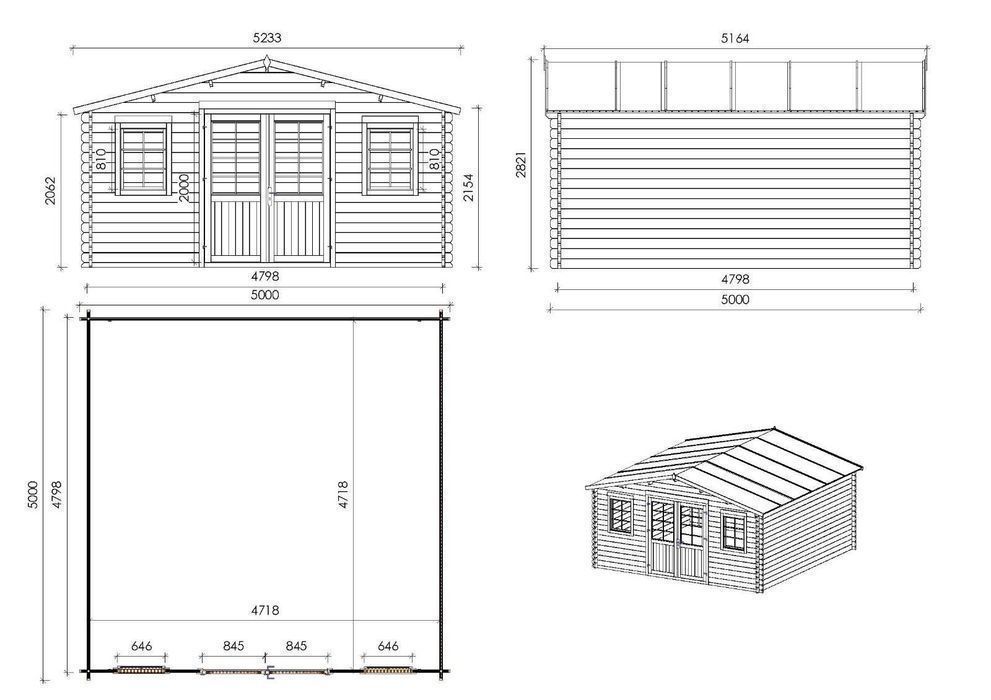 Domek ogrodowy 5x5 m + taras 5x2 m 40 mm DOM612+DOM613+DOM615+POD04