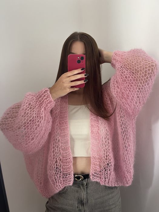 Рожевий мохеровий светр кардиган зефірка павутинка хмаринка ручна робо