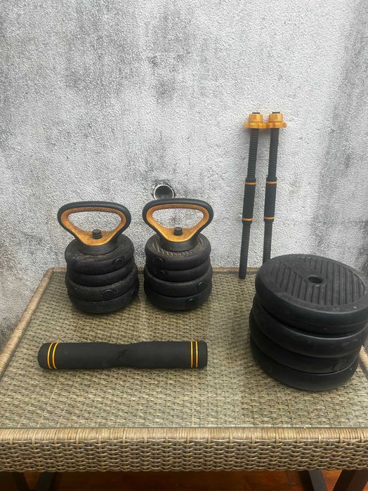 Conjunto Halteres – 4x5 kg / 4x2,5 kg / 4x2 kg + barra
