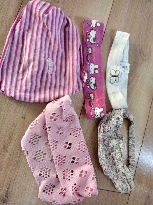 Różowe opaski na gumce, chusteczka 1-3 lat, dziewczynka