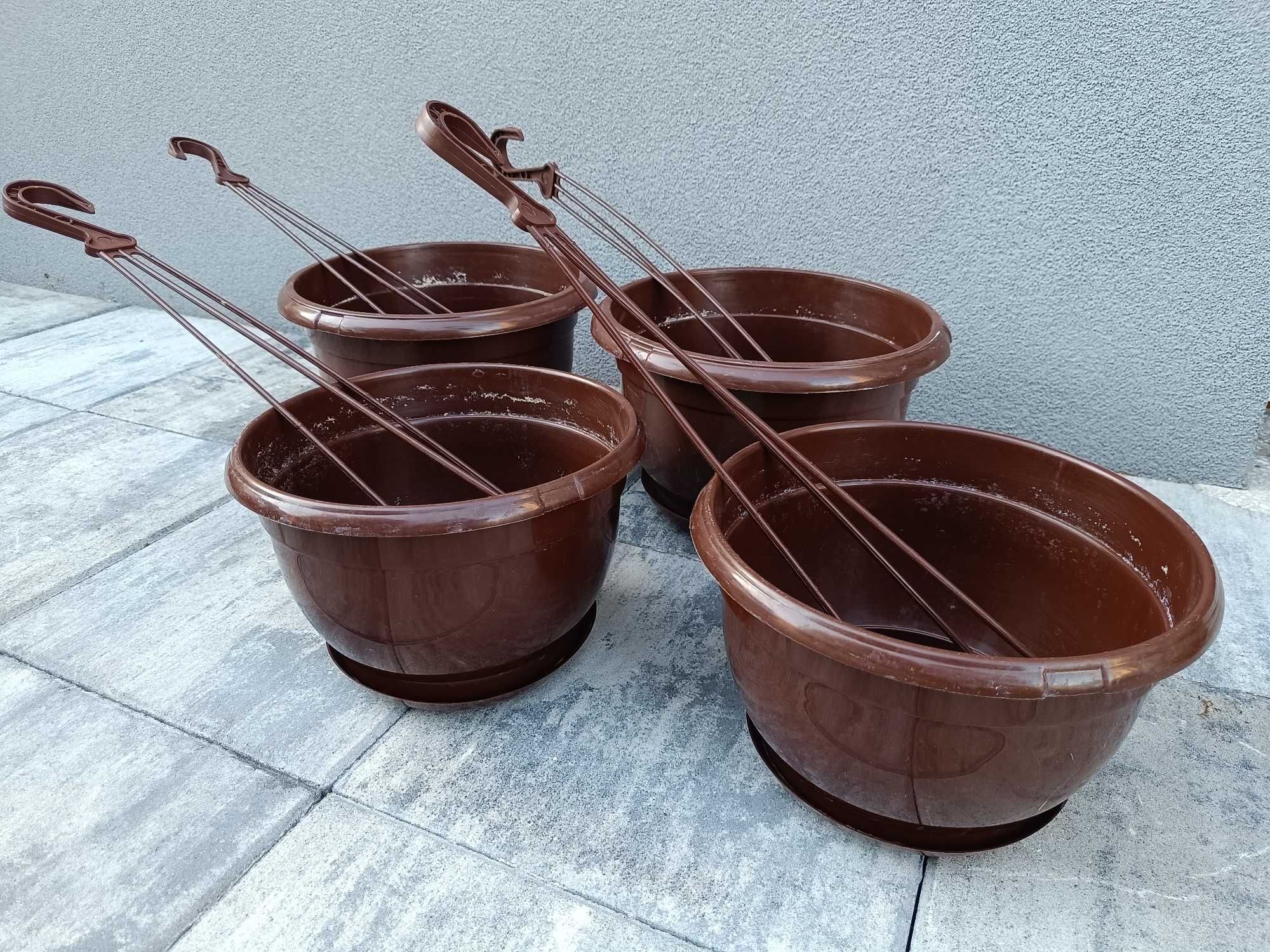 donice ZESTAW; na balustradę + wiszące; brązowe/mokka i terakota