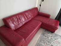 Czerwony narożnik kanapa sofa skórzany [rezerwacja]rozkładany EtapSofa