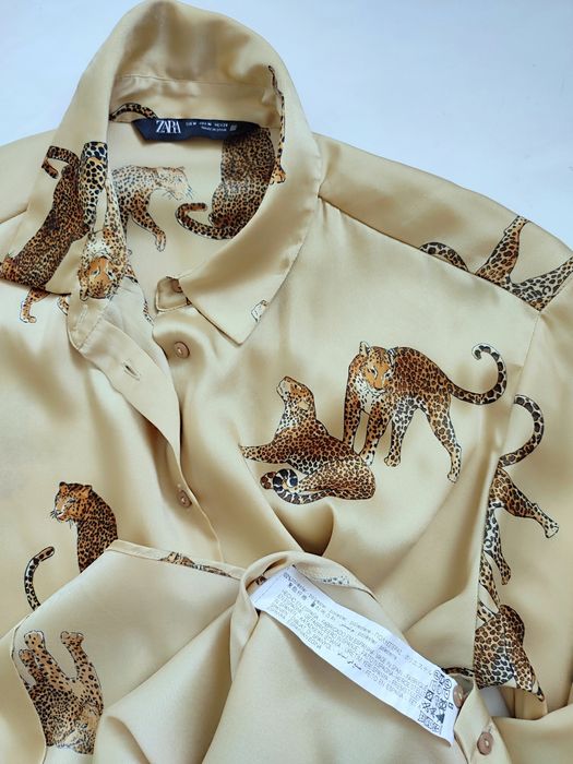 Шовкова сатинова блуза сорочка з леопардами Zara оригінал