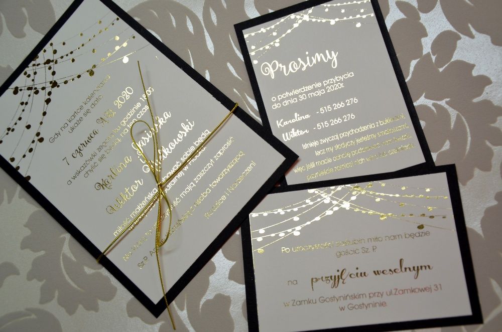 zaproszenia ślubne złocone czarne /warszawa