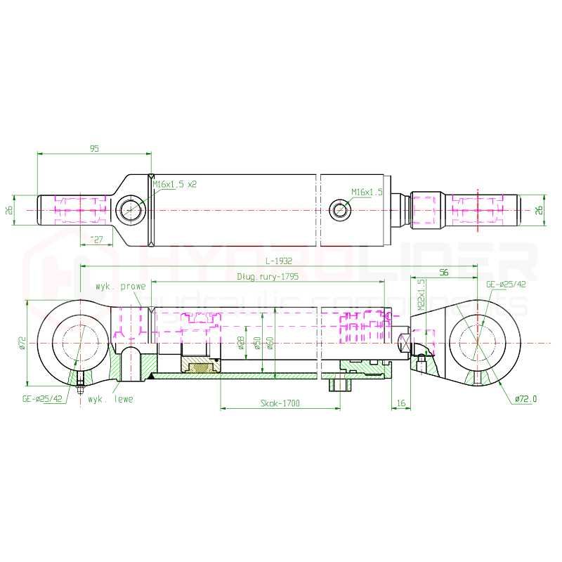 Cylinder siłownik hydrauliczny dwustronnego działania