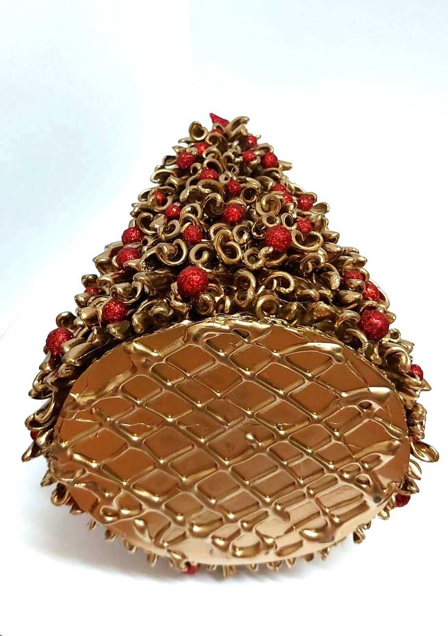 Złota choinka z makaronu 23 cm ozdoba świąteczna handmade