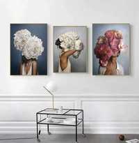 Nowy zestaw 3 szt. abstrakcyjne plakaty na płótnie kwiaty kobiet 30x40