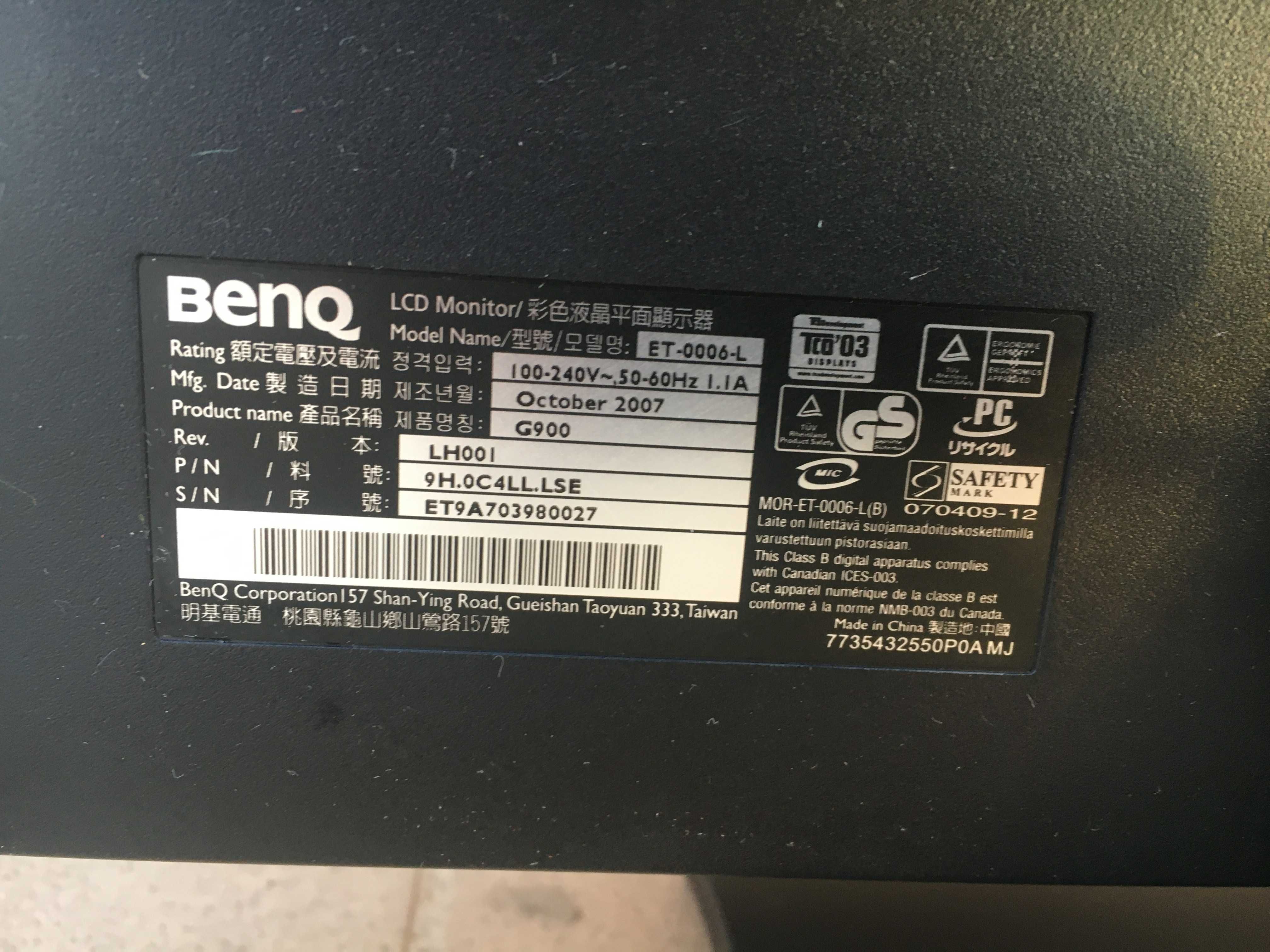 Monitor komputerowy LCD Benq 19” cali G900 800:1 VESA monitoring