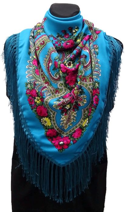 Chusta Góralska Ludowa Folk Damska Niebieska