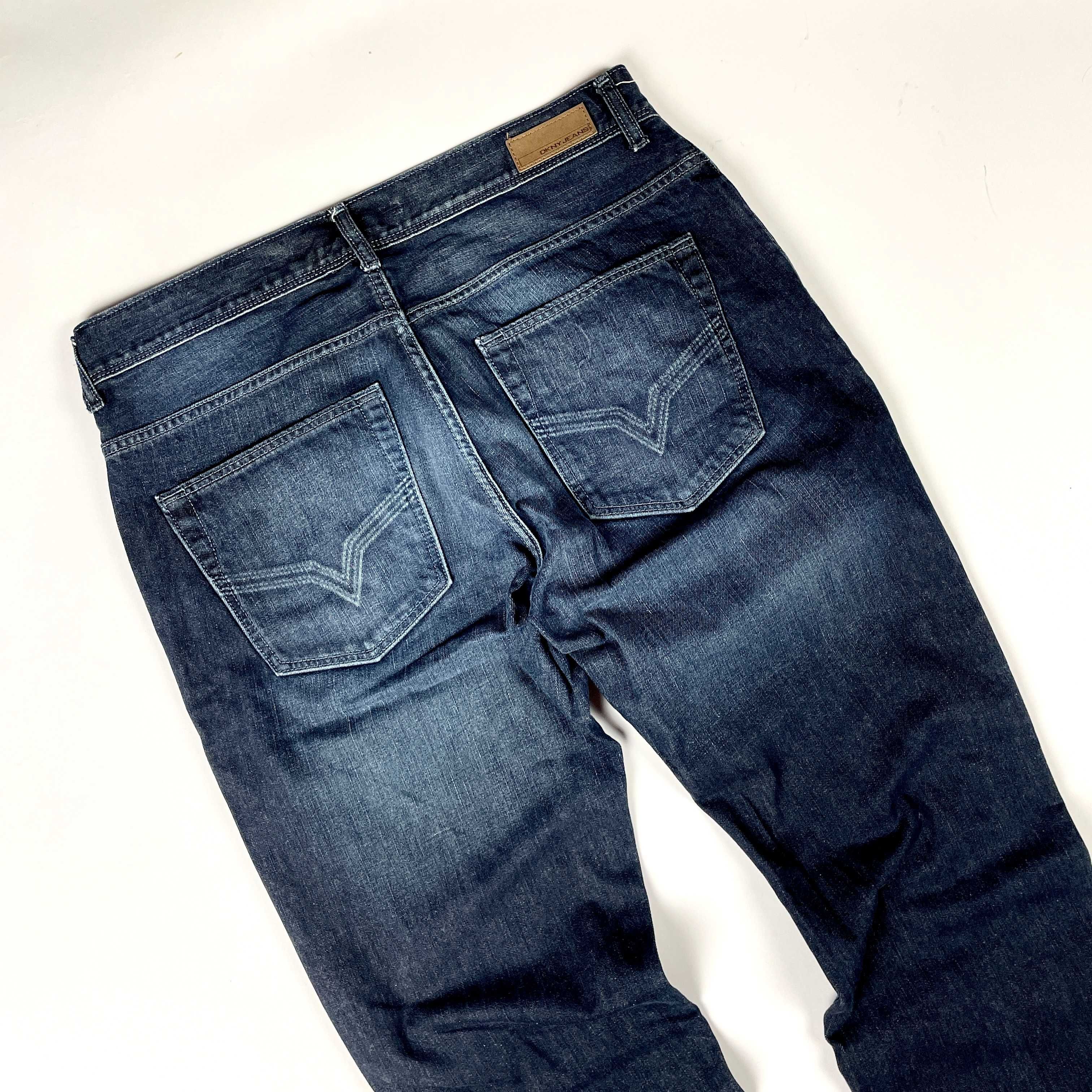 DKNY navy faded spodnie jeansowe denim (L/XL) streetwear