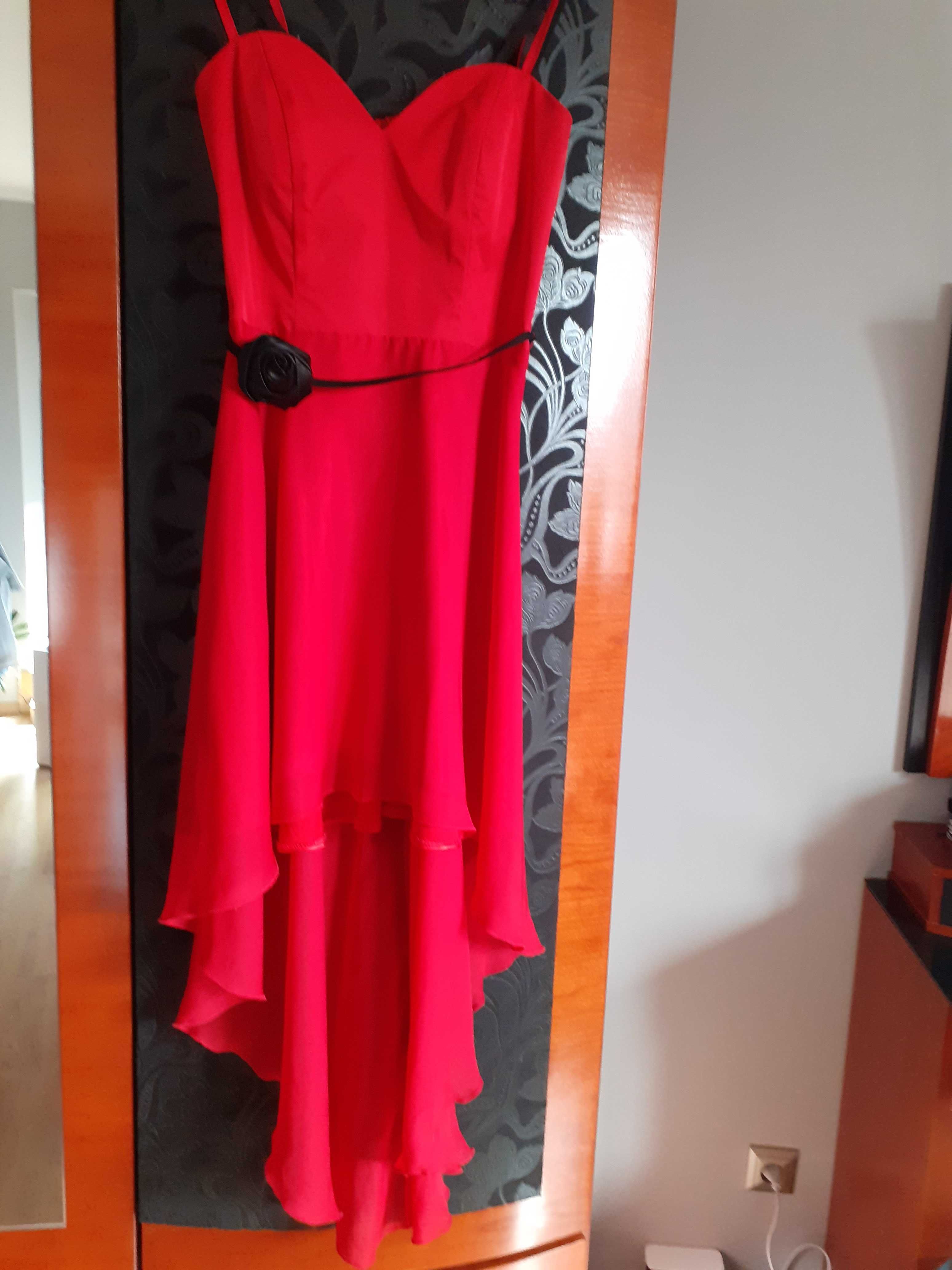 VILA S/M cudna czerwona asymetryczna suknia + bolerko - wesele OKAZJA!