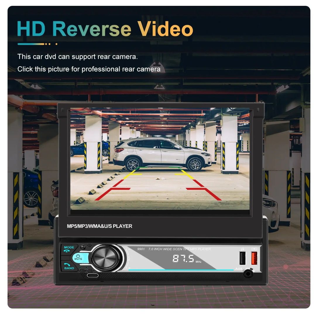 Rádio 1din Retrátil 7 polegadas CARPLAY Android auto Touch BT USB novo